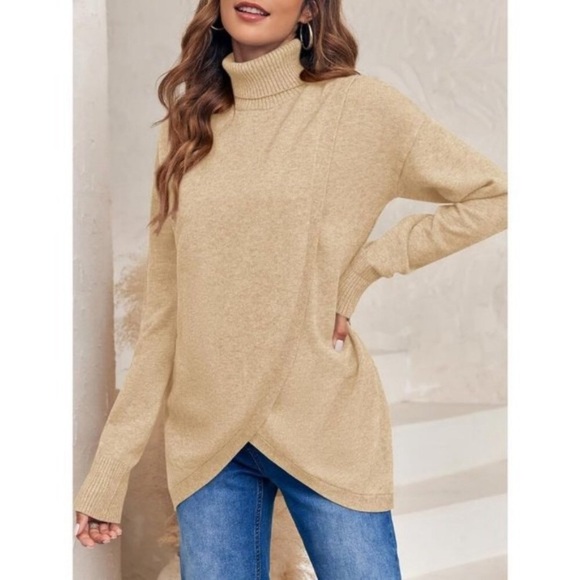 Womens Turtleneck Sweaters Trendy Cross Knit Casual Long Sleeve Pullover Tops - Picture 4 of 8